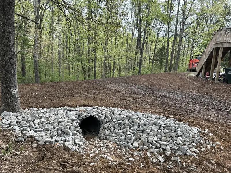 Culvert outlet protected with rock