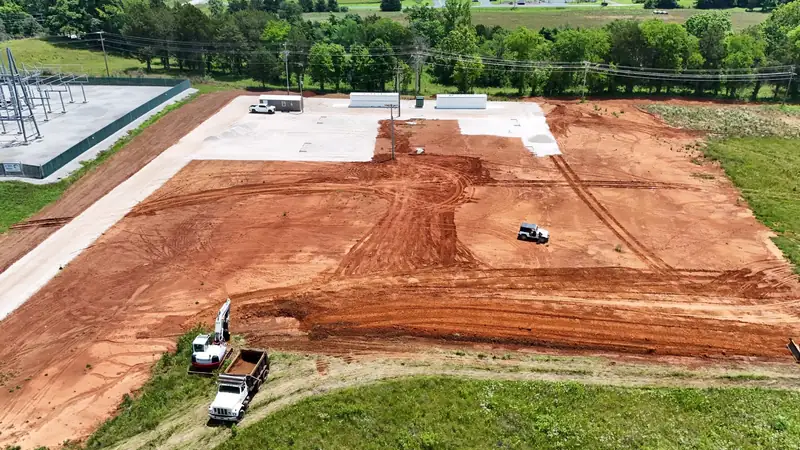 Aerial view of commercial site grading in progress