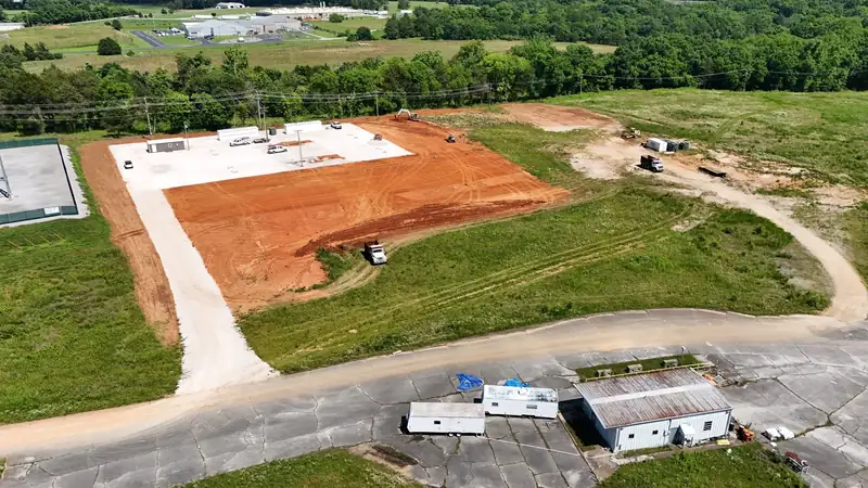 Aerial view of a graded commercial building pad